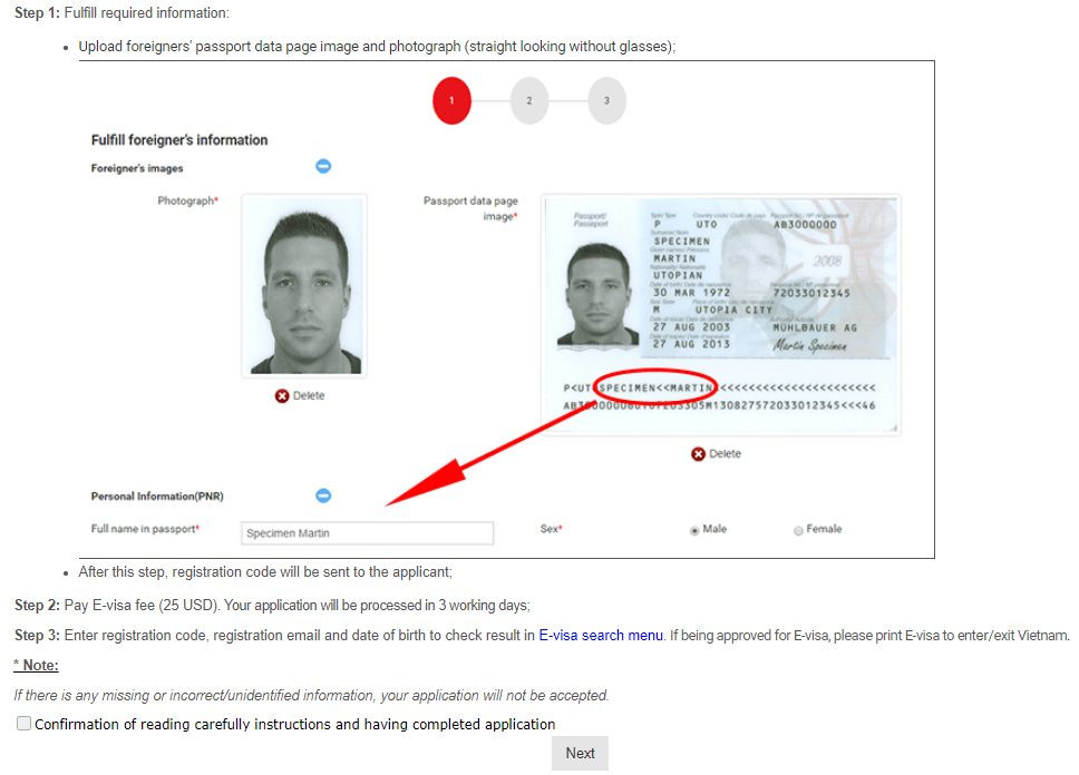 Extrait site web demande visa_2
