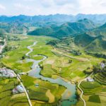 Vue aérienne de la vallée de La vallée de Phong Nam, Cao Bang, Vietnam