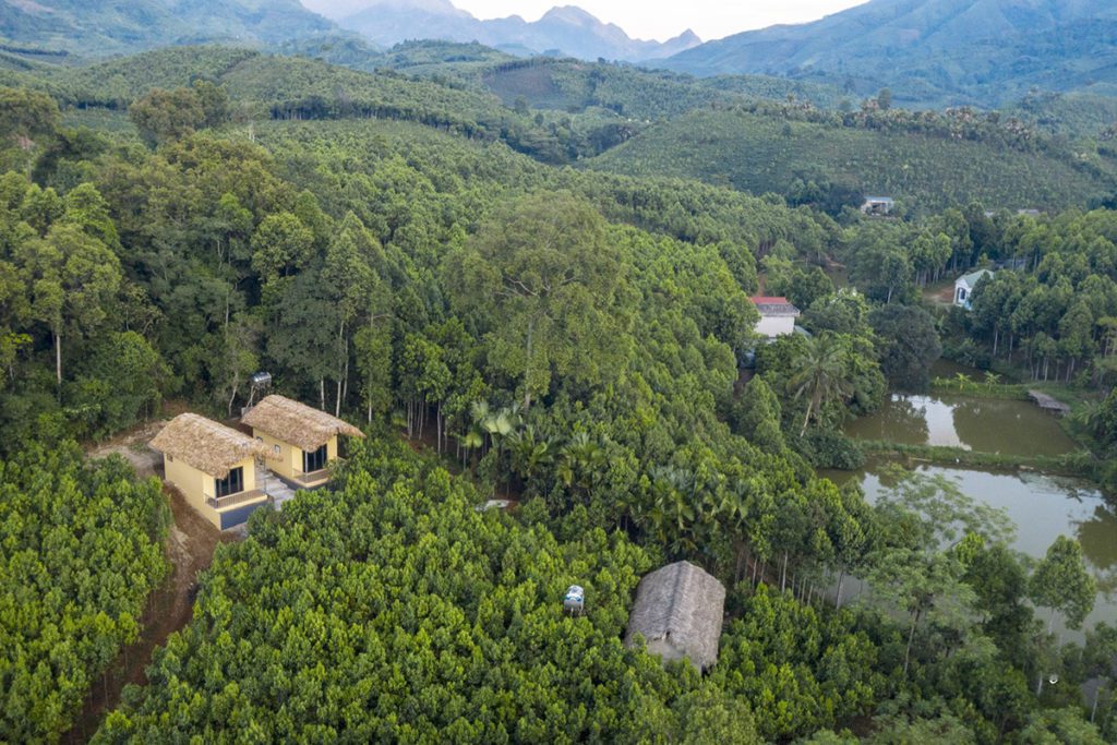 Aerial view over Cinnamon Ecolodge, Vietnam