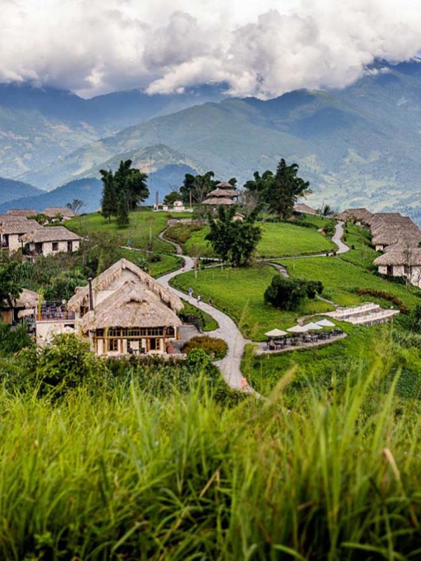 Aerial view over Topas Ecolodge in Sapa, Vietnam