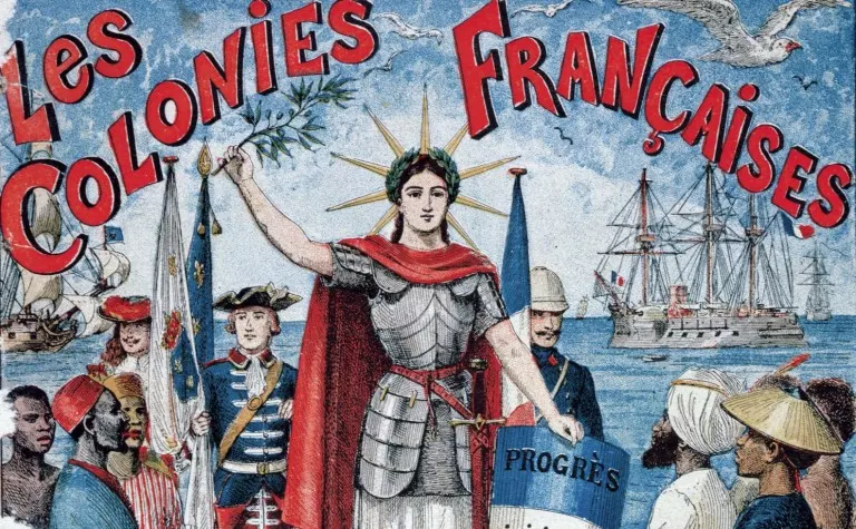 Apporter la "civilisation française" dans les colonies. Affiche de propagande.