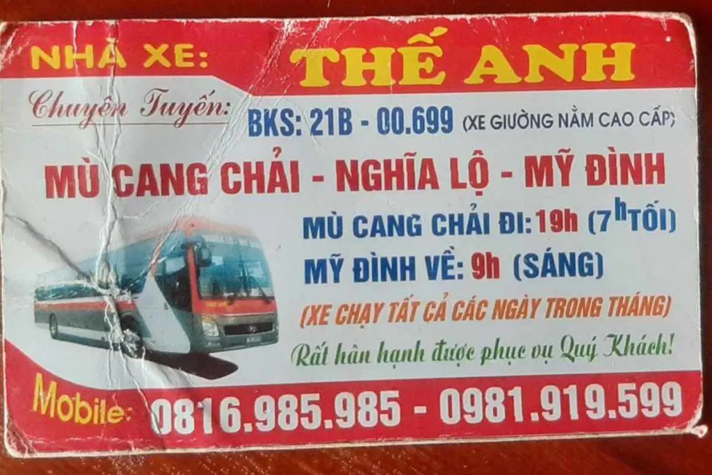 Compagnie de bus pour aller à Mu Cang Chai