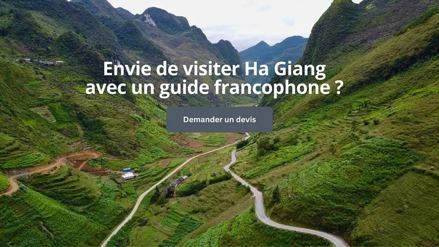 Appel à l'action pour demander un devis pour la visite de Ha Giang avec guide francophone