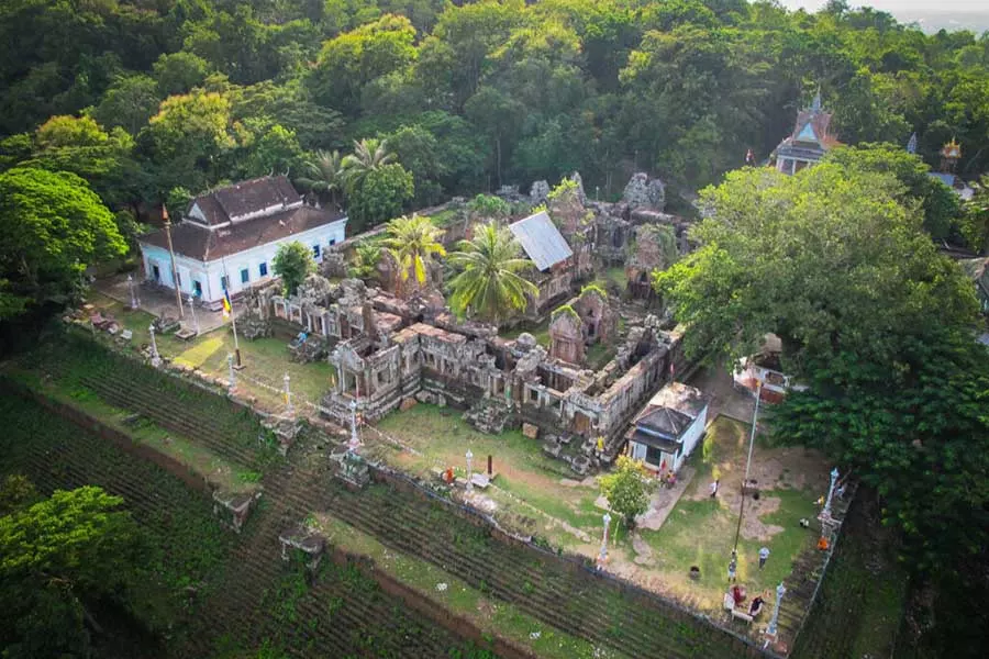 Aerial view of Phnom Chisor, near Phnom Penh, Cambodia