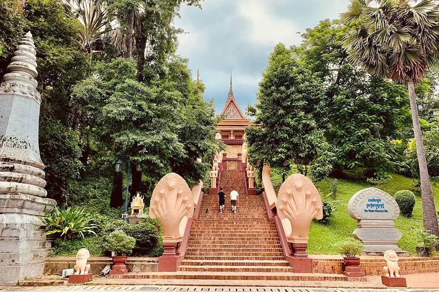 Entrance of Wat Phnom temple in Phnom Penh